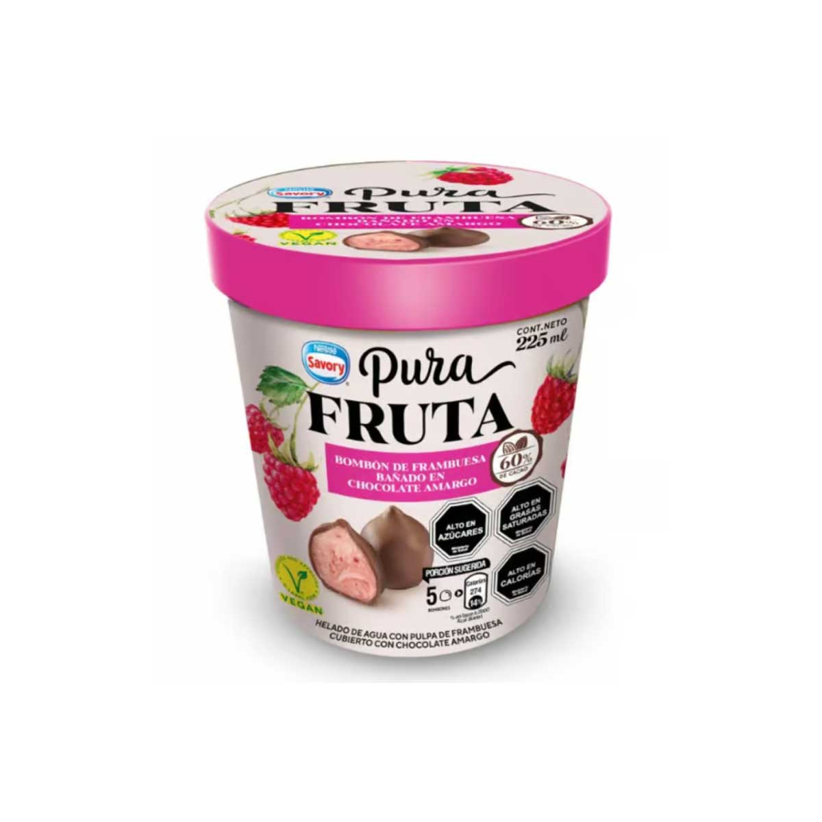 Helado Bombón Pura Fruta Frambuesa Chocolate amargo 225ml - Savory
