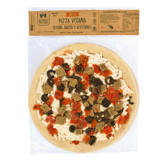 Pizza vegana seitán, tomate y aceitunas 450g - Don gato